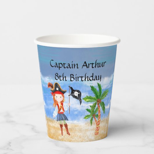 Gobelets En Papier Pirate anniversaire thème fête trésor perroquet (Verso)