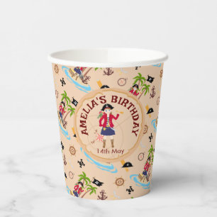 Gobelets En Papier Pirate Girl Treasure Map Amusant Anniversaire Fête