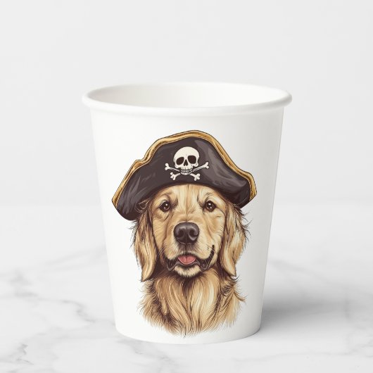 Gobelets En Papier Pirate Golden Retriever Chien Crâne (Verso)