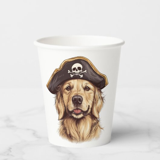 Gobelets En Papier Pirate Golden Retriever Chien Crâne (Recto)