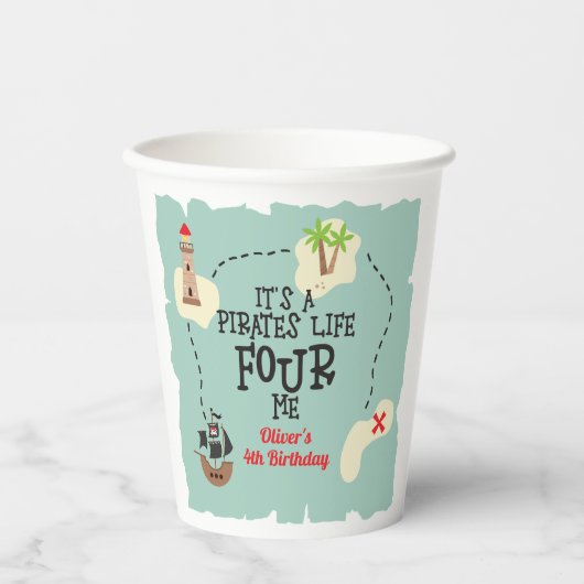 Gobelets En Papier Pirate life FOUR me 4e anniversaire (Recto)