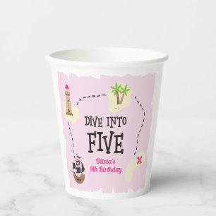 Gobelets En Papier Pirate Map plonger dans cinq rose 5e anniversaire
