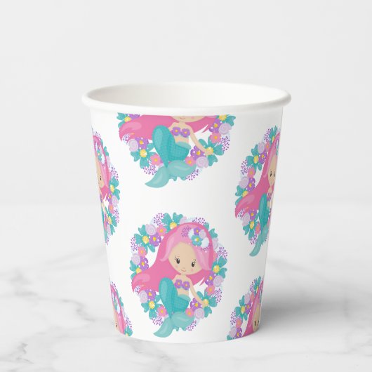 Gobelets En Papier Pirate rose sirène de fête Coupes en papier (Verso)