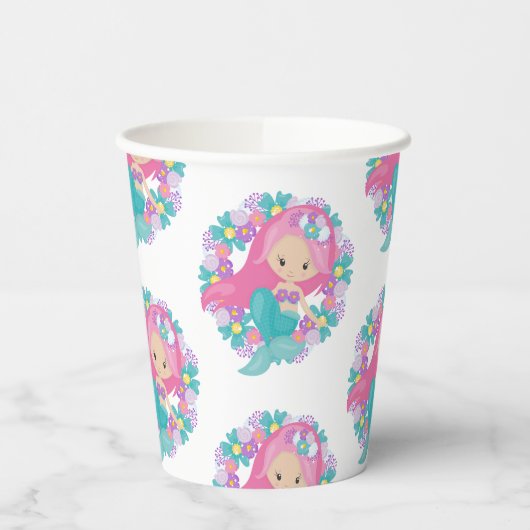 Gobelets En Papier Pirate rose sirène de fête Coupes en papier (Gauche)