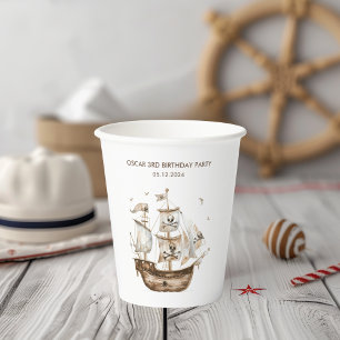 Gobelets En Papier Pirate Ship Brown thème nautique Anniversaire