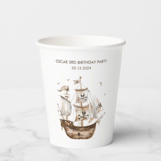 Gobelets En Papier Pirate Ship Brown thème nautique Anniversaire (Verso)