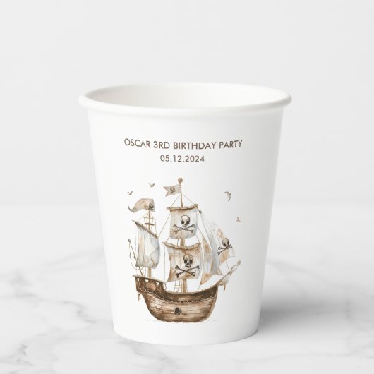 Gobelets En Papier Pirate Ship Brown thème nautique Anniversaire (Recto)