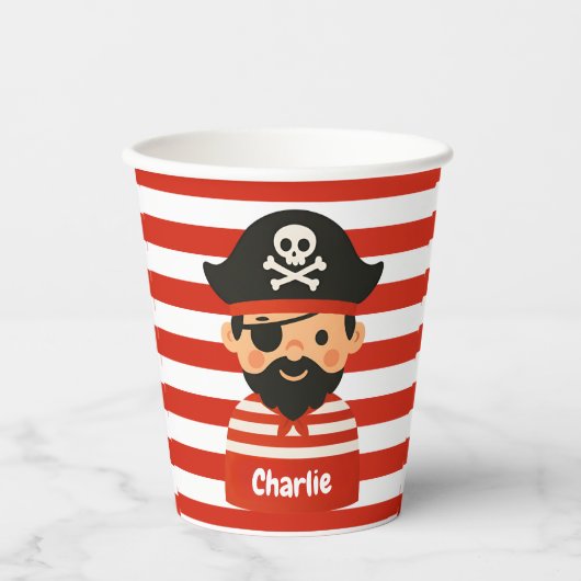 Gobelets En Papier Pirate tasse avec nom marin rayé (Recto)