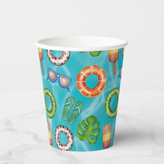 Gobelets En Papier Piscine colorée tropicale (Recto)
