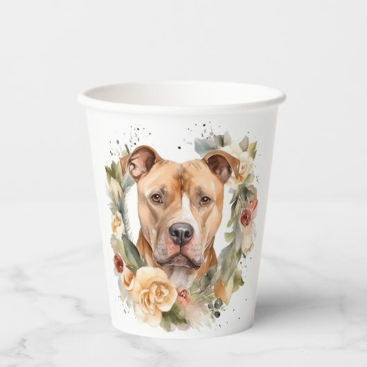 Gobelets En Papier Pitbull Christmas Wreath Festive Pup (Recto)