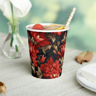 Gobelets En Papier Pivoine Fleurie Rouge Moderne