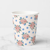 Gobelets En Papier Pivoine Florale Rétro Points Bleus Mariage Sur Mes (Verso)