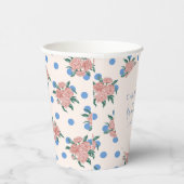 Gobelets En Papier Pivoine Florale Rétro Points Bleus Mariage Sur Mes (Droite)