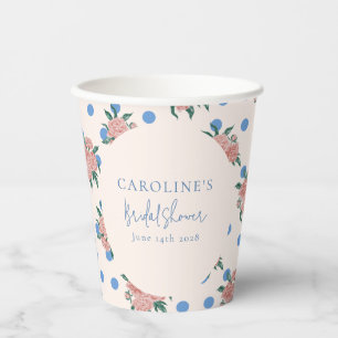 Gobelets En Papier Pivoine Florale Rétro Points Bleus Mariage Sur Mes