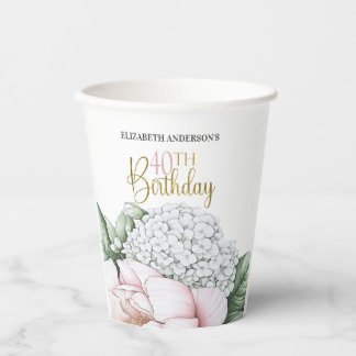 Gobelets En Papier Pivoine Rose Gâteau Floral 40e Anniversaire 