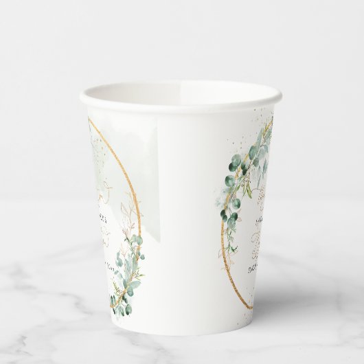 Gobelets En Papier PixDezines H2 Botanique Eucalyptus Wreath Baptême (Gauche)