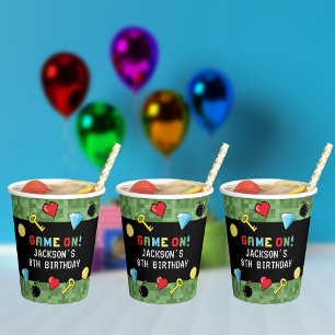 Gobelets En Papier Pixels Arcade Niveau supérieur Anniversaire de enf