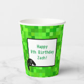 Gobelets En Papier Pixels de jeu vert | Fête d'anniversaire personnal (Verso)