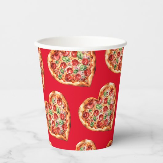 Gobelets En Papier Pizza en forme de coeur rouge moderne (Recto)