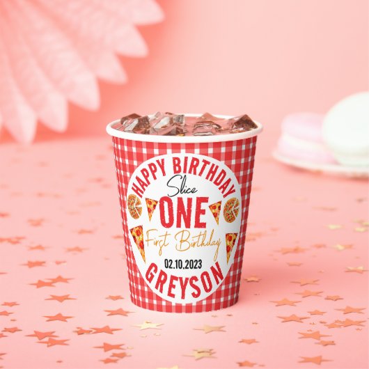 Gobelets En Papier Pizza pour bébés tranche moderne 1er anniversaire (Insitu)