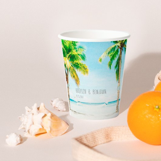 Gobelets En Papier Plage côtière Rétro Palm Trees Mariage tropical