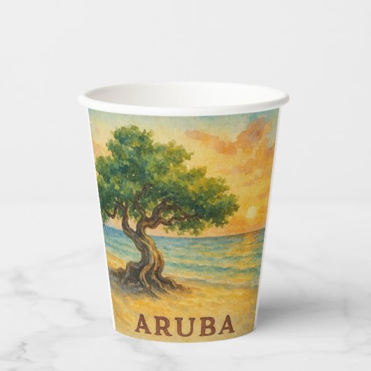 Gobelets En Papier Plage Eagle Aruba Divi Tree Heure dorée (Recto)