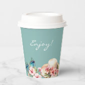 Gobelets En Papier Plage rose Floral Bleu Fête des mariées tropicale (Recto)