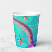 Gobelets En Papier Plage turquoise et violette de Starfish (Verso)