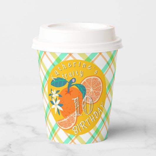 Gobelets En Papier Plaid Anniversaire Fruité Orange (Recto)