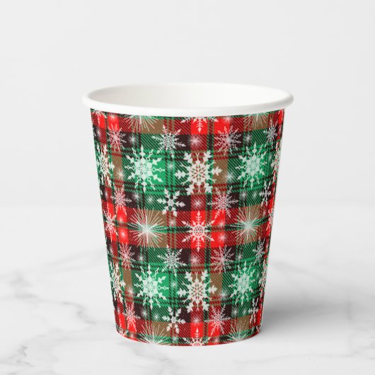 Gobelets En Papier Plaid Et Snowflakes Noël Motif 1 (Verso)