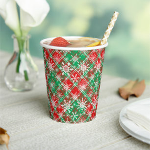 Gobelets En Papier Plaid Et Snowflakes Noël Motif 2
