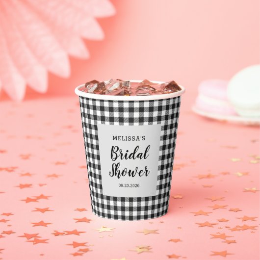 Gobelets En Papier Plaids de douche de mariée Noir Blanc Gingham (Insitu)