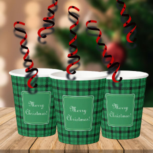 Gobelets En Papier Plaids doux vert et noir Joyeux Noël