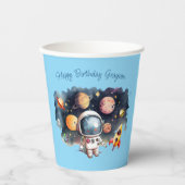 Gobelets En Papier Planètes de l'espace bleu Anniversaire (Recto)