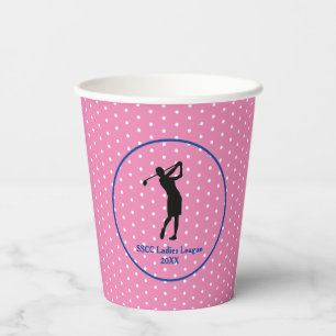 Gobelets En Papier Plaque de la partie de golf de Polkadot Rose pour