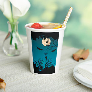 Gobelets En Papier Pleine lune nocturne d'Halloween éffrayante et cha