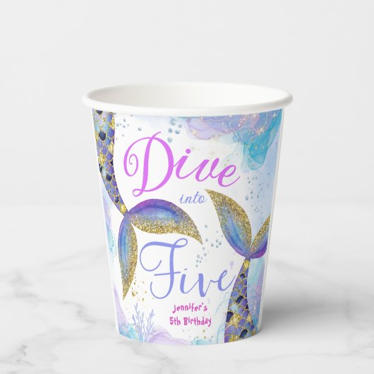 Gobelets En Papier Plongée en cinq filles 5e anniversaire (Verso)