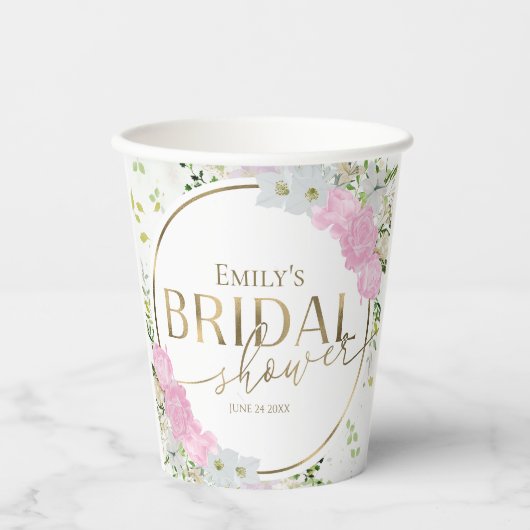 Gobelets En Papier Pluie de Fleurs de Printemps pour une Mariée (Recto)