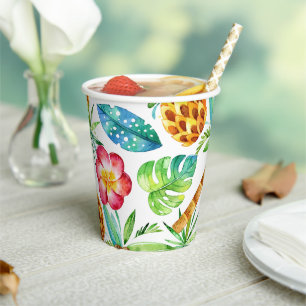 Gobelets En Papier Plumeria Ananas Palm Tree Tropical