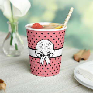 Gobelets En Papier Poche noir rose rétro Pointe blanc Bow Personnalis