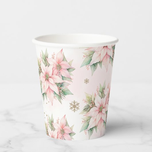 Gobelets En Papier Poinsettia rose hiver Onederland (Recto)