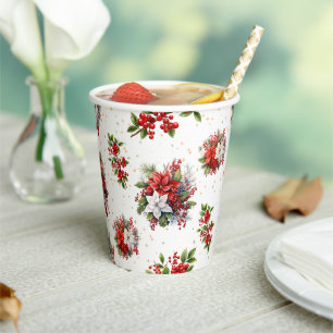 Gobelets En Papier Poinsettias vintages Et Blanc Vraiment Noël