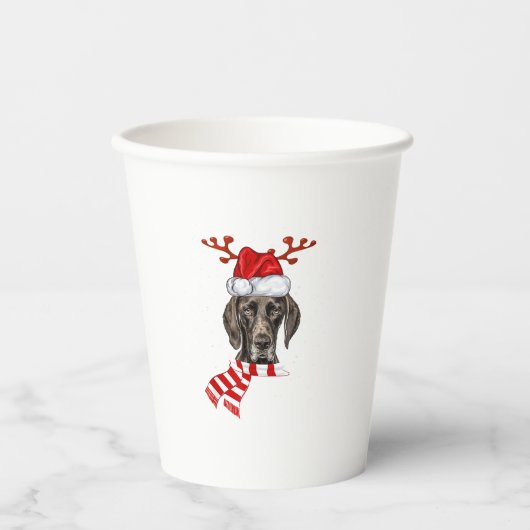 Gobelets En Papier Pointeur allemand Antlers Chien Père Noël Chris (Recto)