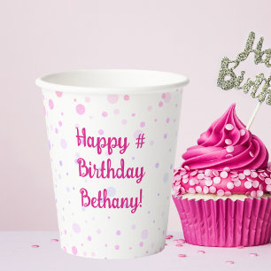 Gobelets En Papier Points violets roses d'anniversaire Confetti Perso