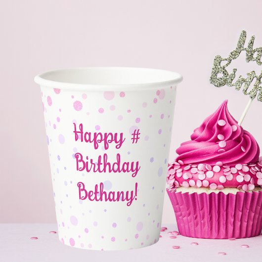 Gobelets En Papier Points violets roses d'anniversaire Confetti Perso