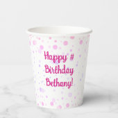Gobelets En Papier Points violets roses d'anniversaire Confetti Perso (Verso)