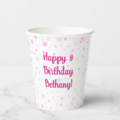 Gobelets En Papier Points violets roses d'anniversaire Confetti Perso (Recto)