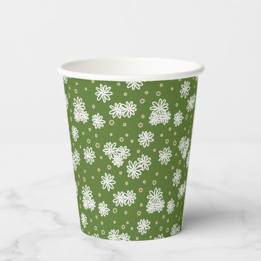 Gobelets En Papier Pois et marguerites - Blanc, Sable et Palm Green (Verso)