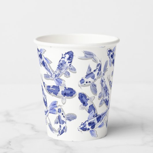 Gobelets En Papier Poisson koi bleu et blanc (Verso)
