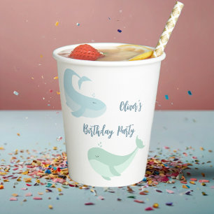 Gobelets En Papier Poisson pastel Blue Green Whale fête d'anniversair